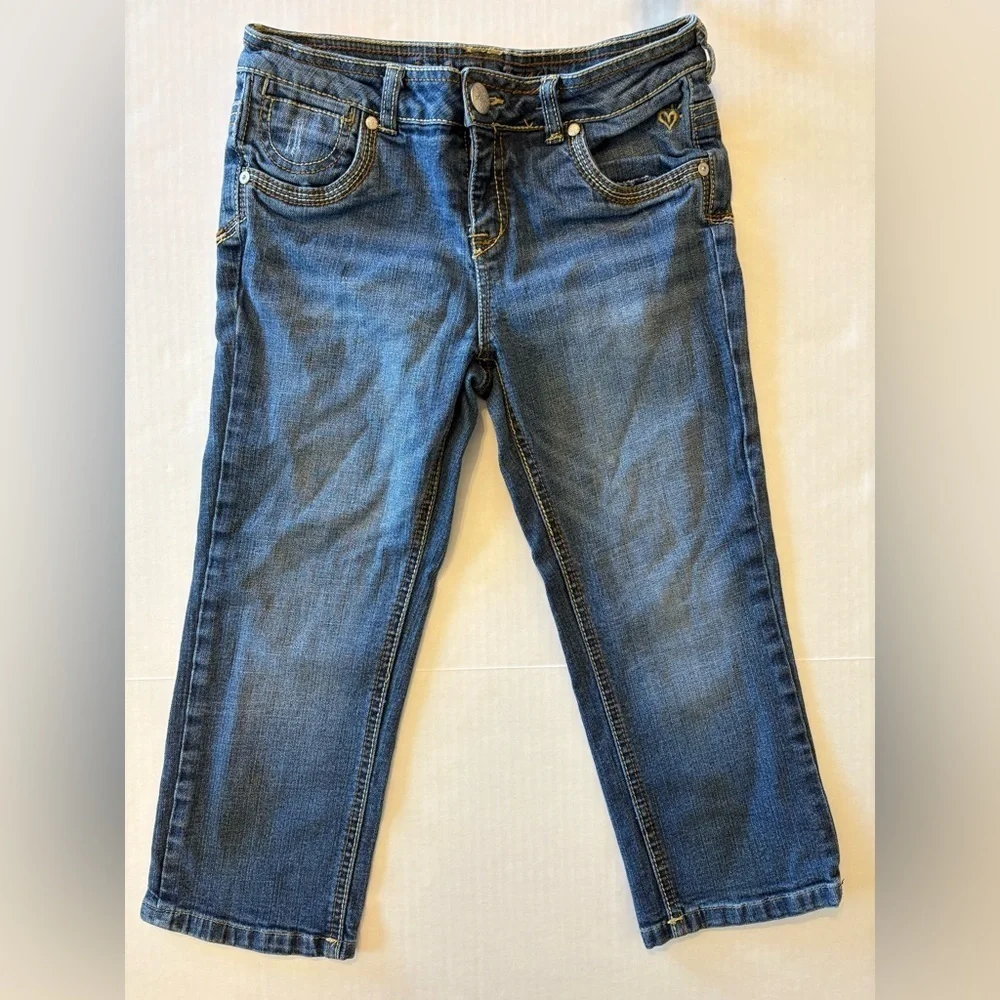 Justice Jeans yellow & brown stitching denim jean Capri size 14R